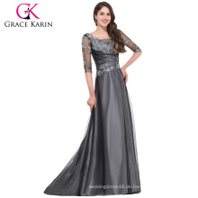 Grace Karin 2016 Neue Kollektion 1/2 Ärmel Rundhals Dunkelgrau Lange Mutter der Braut Kleid mit Ärmeln GK000029-1